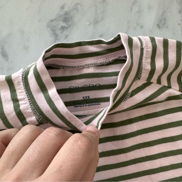 Pilcro Anthropologie XXS Short Sleeve Baby Tee NWT Green Striped Cozy Cotton - Picture 2 of 8